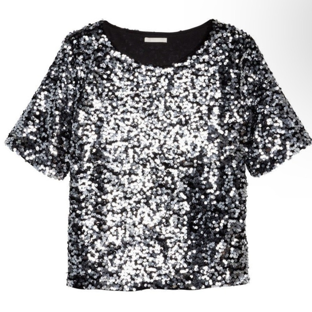 H&M Black and Silver Sequin Blouse